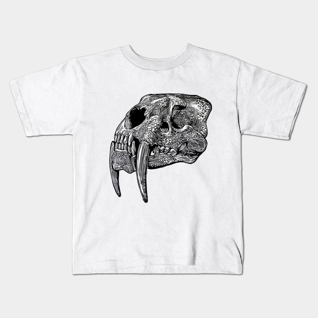 Smilodon skull Kids T-Shirt by BlackGoldPress